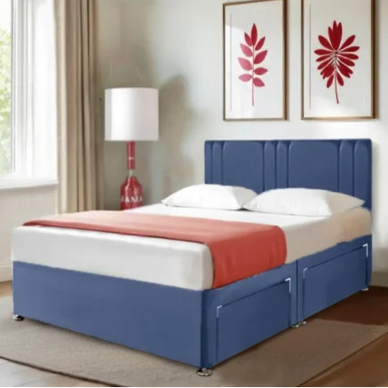 Divan Double Bed - Blue Divan Bed with Mattress